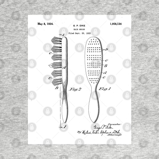 Hair Brush Patent - Salon Art - Black And White by patentpress